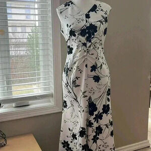 [4]Calvin Klein Black Floral White  Sleeveless Maxi/Midi Dress bodycon